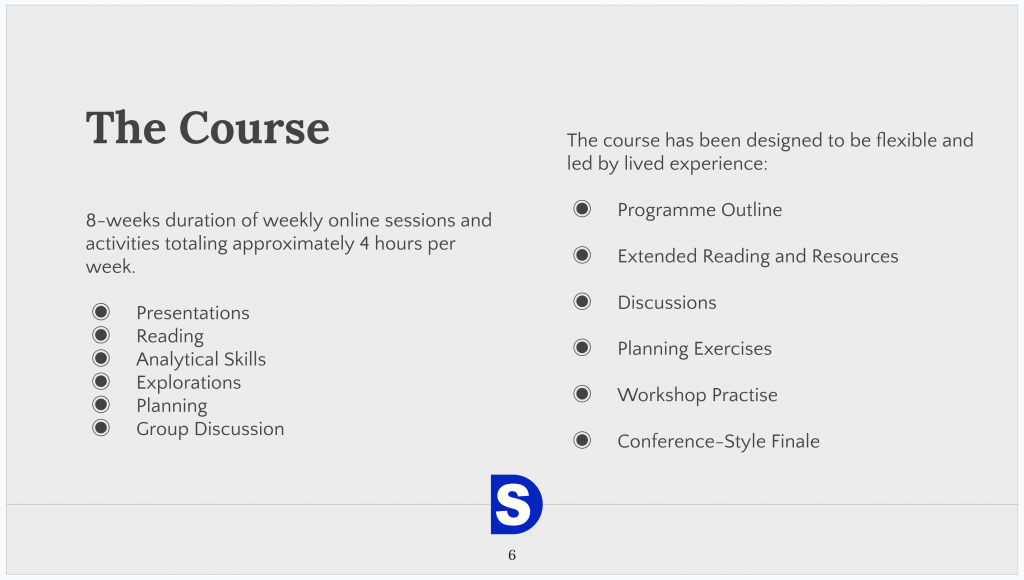 Screenshot of the first weeks training presentation slide